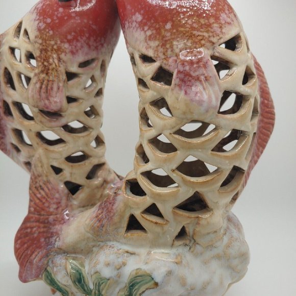 Chinese Carp 10" Ceramic Statue fish Gulp Colorful ocean art Sancai JALI Style - Picture 3 of 10